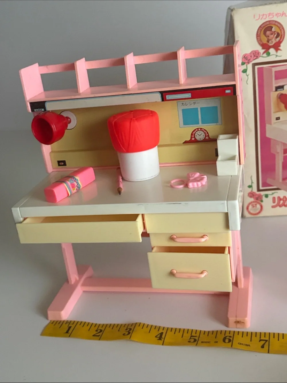 Takara Pink and Red Doll Desk Playset with Cream Drawers
